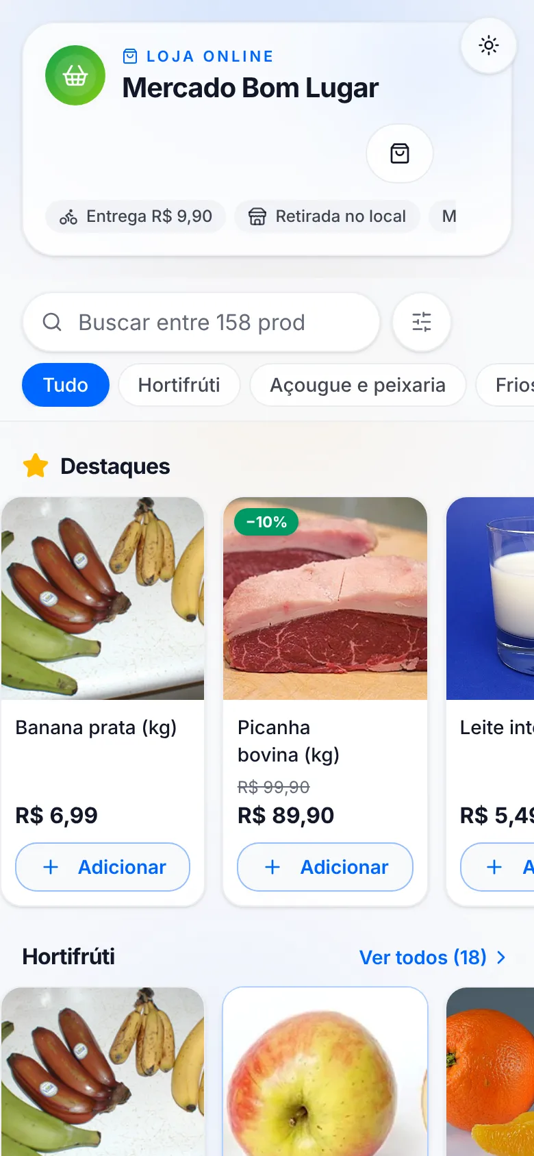 Página de Mercado Bom Lugar no celular